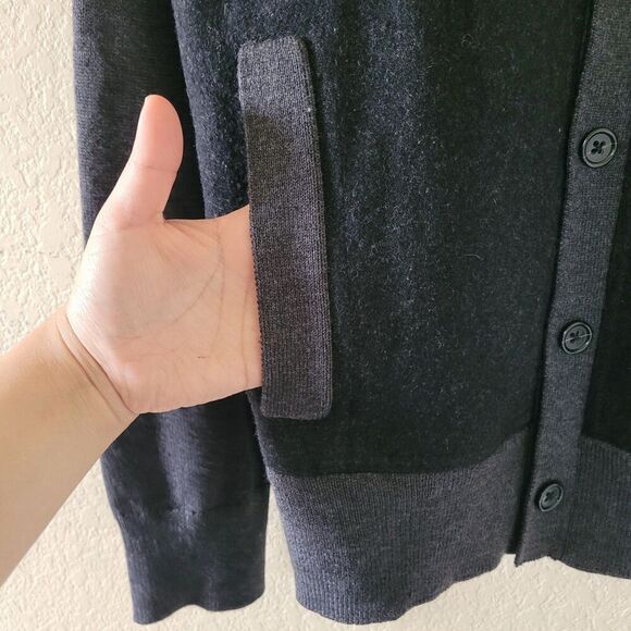 Banana Republic Mens Wool Button Cardigan Sweater Size M Gray Black Academia - Picture 7 of 8